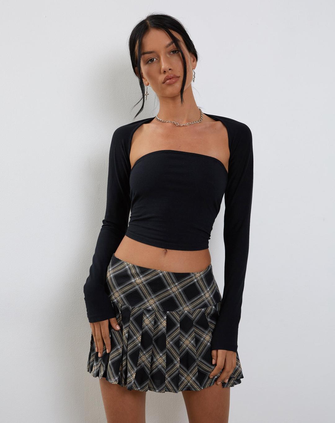 Casini Pleated Micro Skirt in Black and Grey Check - L