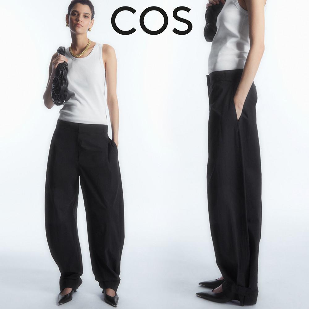 코스 유틸리티 배럴 레그 코튼 와이드 트라우저 블랙