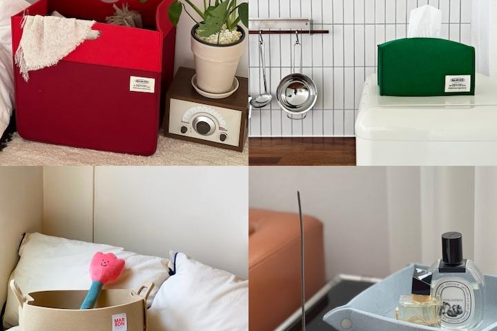 단독 바닐라&민트! 접이식 펠트 바구니 4size 21colors 외 트레이/티슈케이스