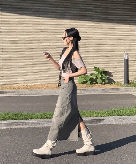 [핏보장/XL까지!]  A라인 롱 데님 라인 스커트 - 2color