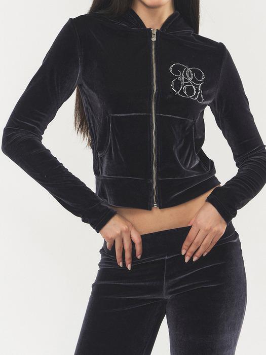 Cubic Logo Velvet Slim-fit Zipup Navy