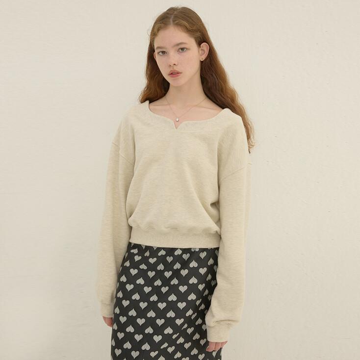 웨이브 브이넥 스웻셔츠_오트밀