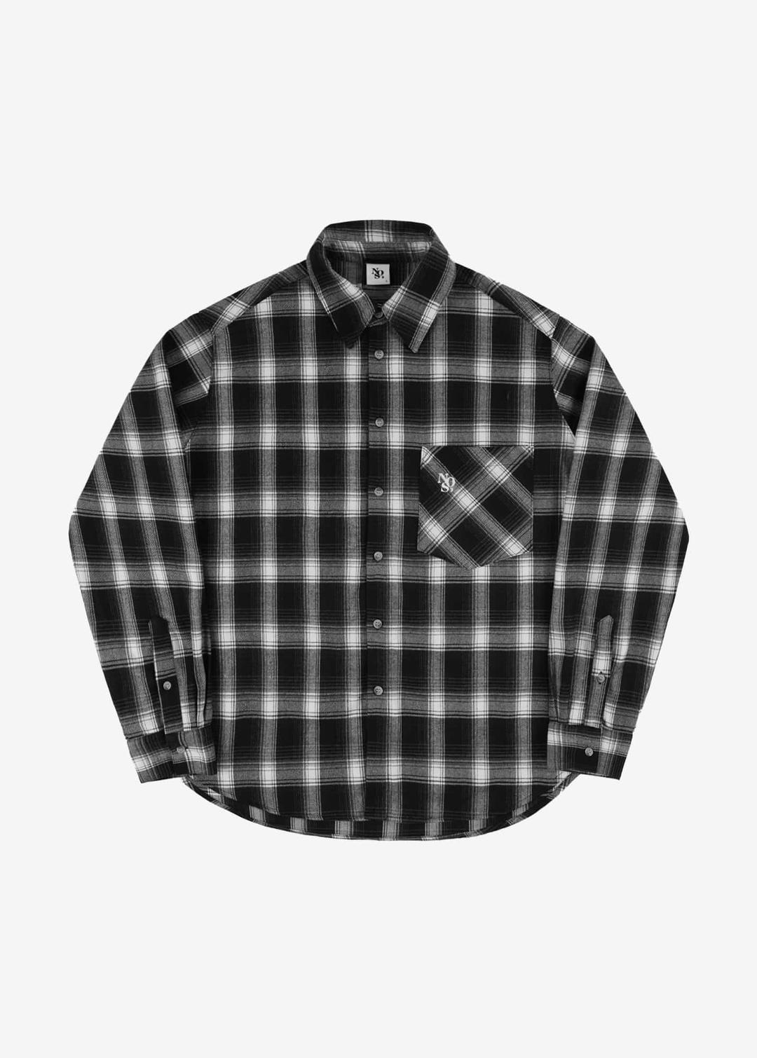 오버 체크 셔츠 - 블랙