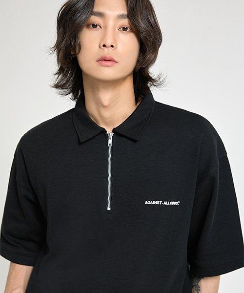 어게인스트 하프 집업 카라 반팔 맨투맨 [블랙]