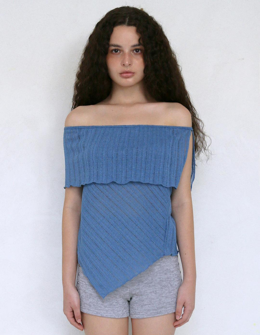 RIBBED OFF-SHOULDER TOP, BLUE