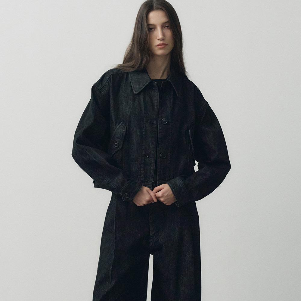 오버핏 크롭 데님 자켓 (블랙)