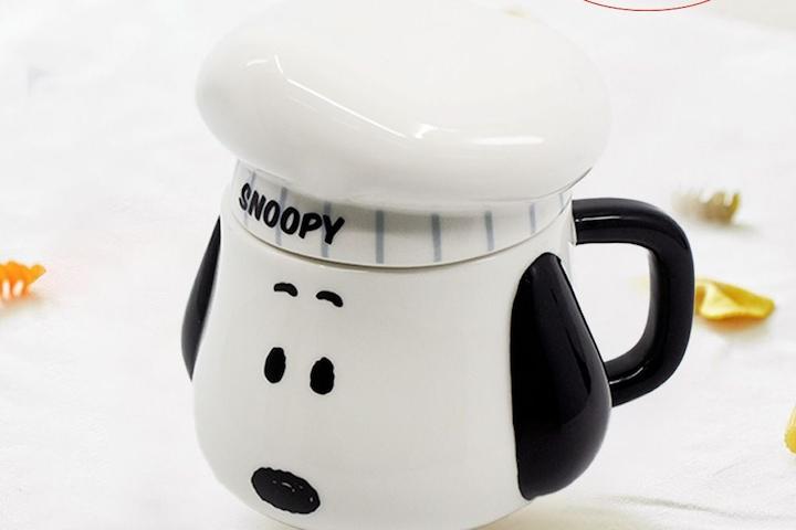 스누피 얼굴 머그 요리사 모자 리드 세트