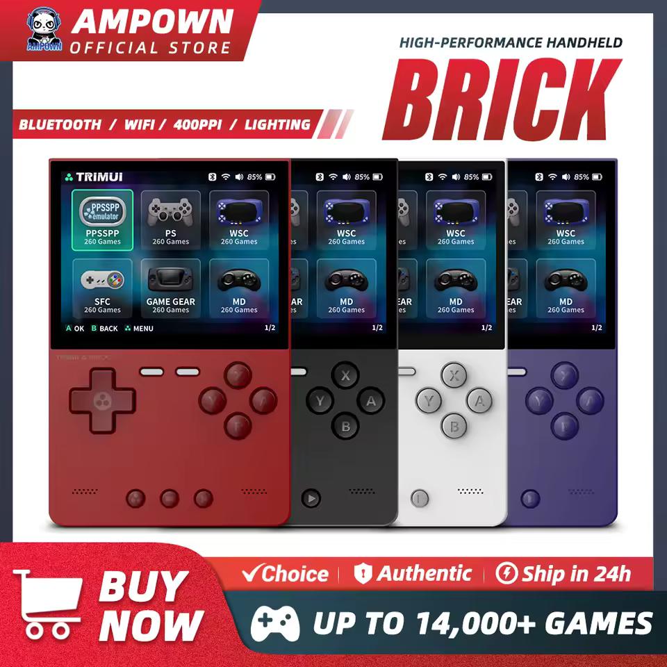 TRIMUI BRICK 휴대용 게임 콘솔, 3.2 인치 IPS 스크린, 리눅스 시스템, 크로스믹스 OS, 금속 후면 패널 키, LED 조명 무료 키캡 선물