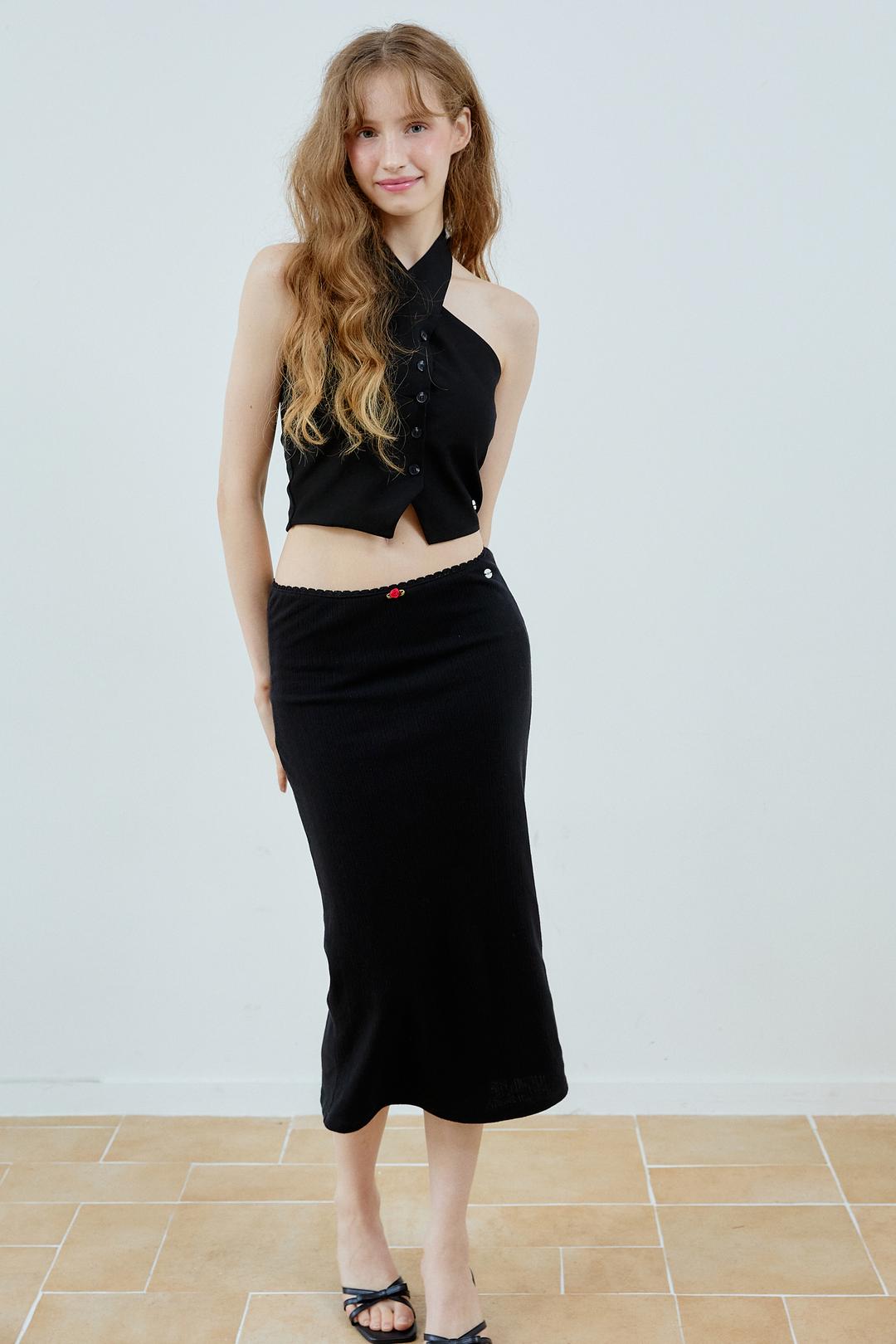 EYELET LONG SKIRT(BLACK)