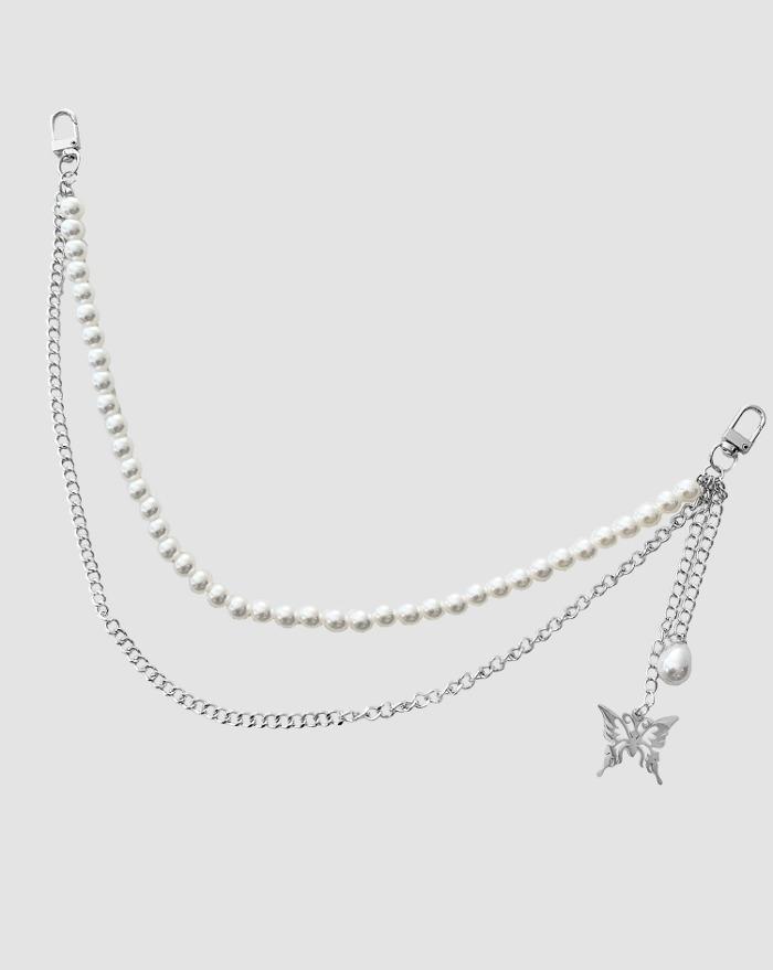 버터플라이 진주 체인 스트랩 키링 벨트