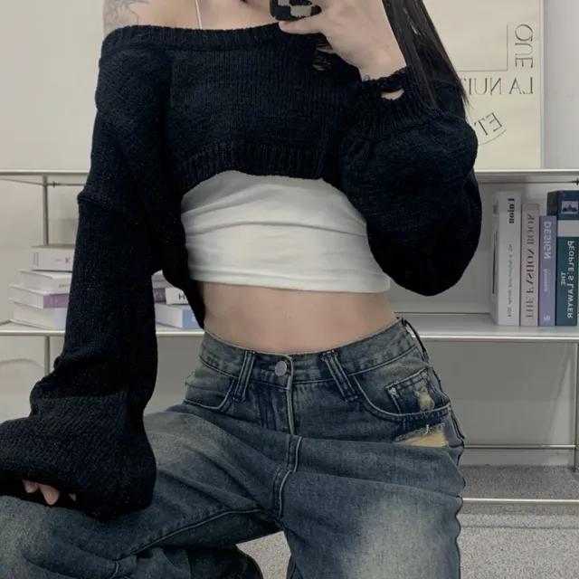 💞Y2K 데미지디테일💞볼레로 레이어드 데미지 크롭 니트