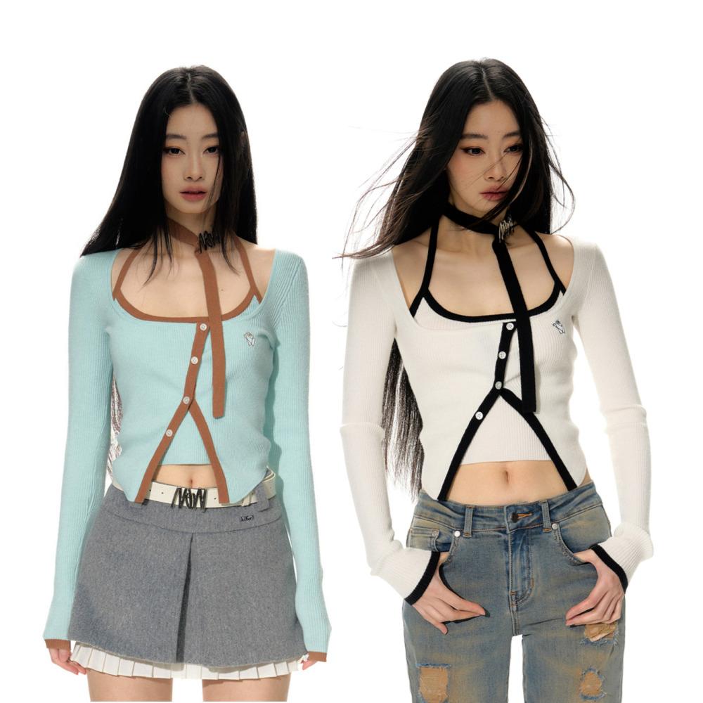 NOTAWEAR 크롭 나시 가디건 세트 긴소매 니트 홀터넥 탑 NAWS