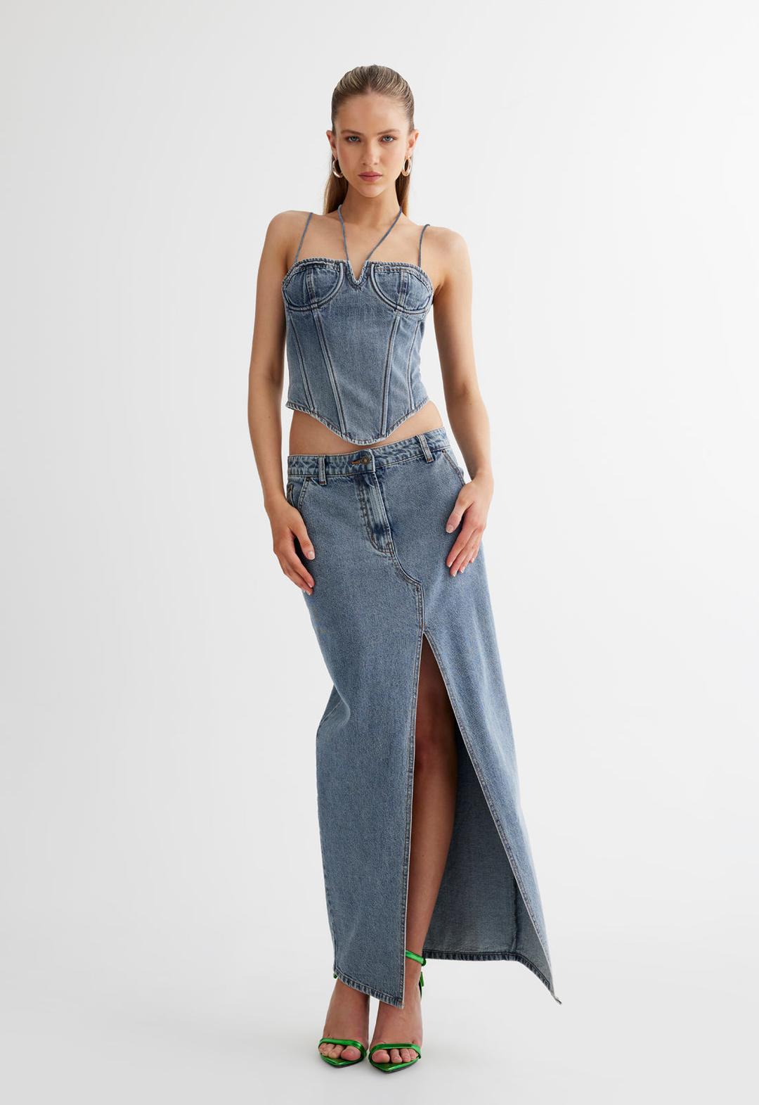 BARBIE SPLIT MIDI - FADED DENIM - XXS / FADED DENIM