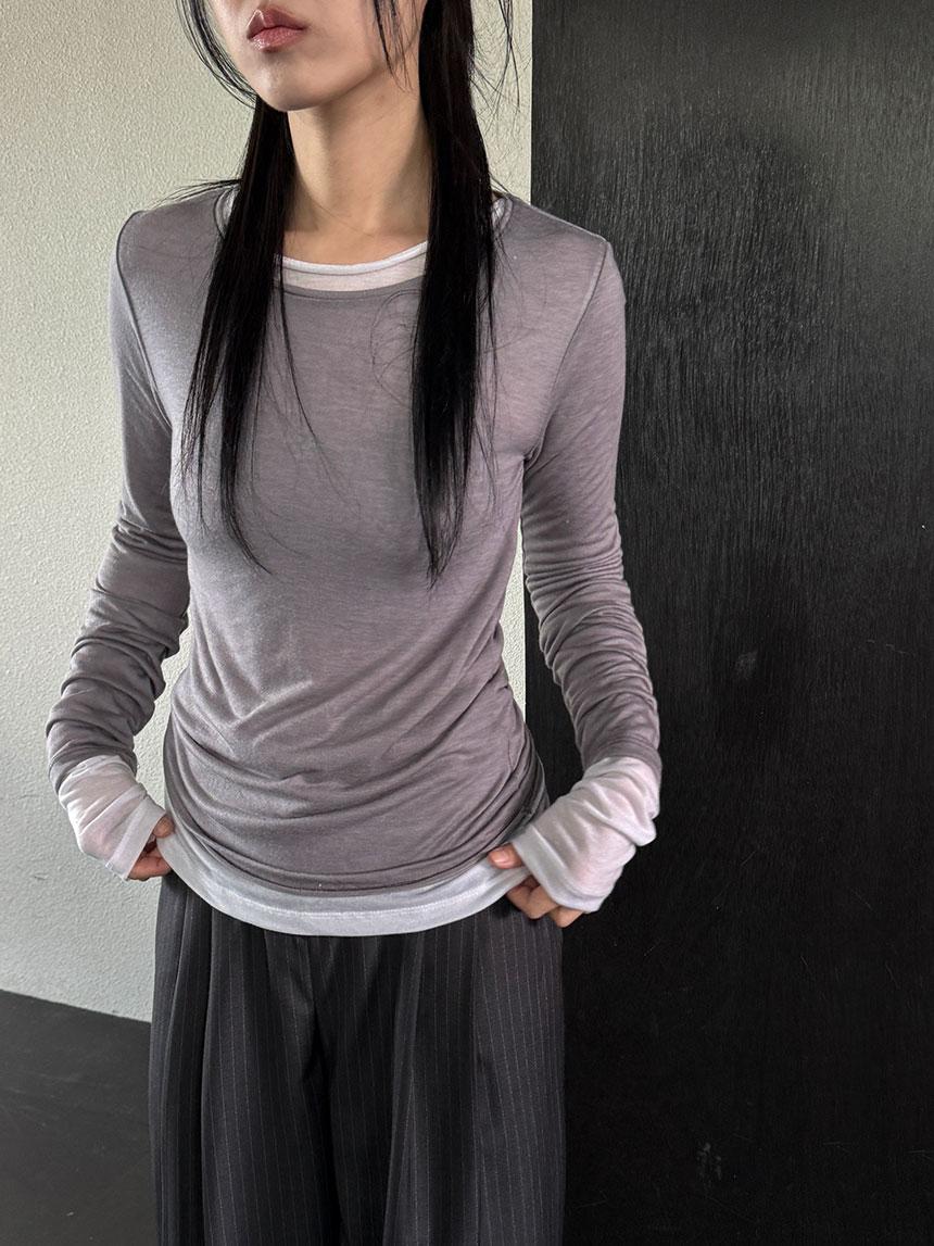 다상 레이어드 시스루 텐셀 슬림 티 3color