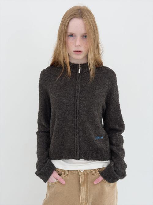 부클 크롭 니트 집업 (Charcoal)