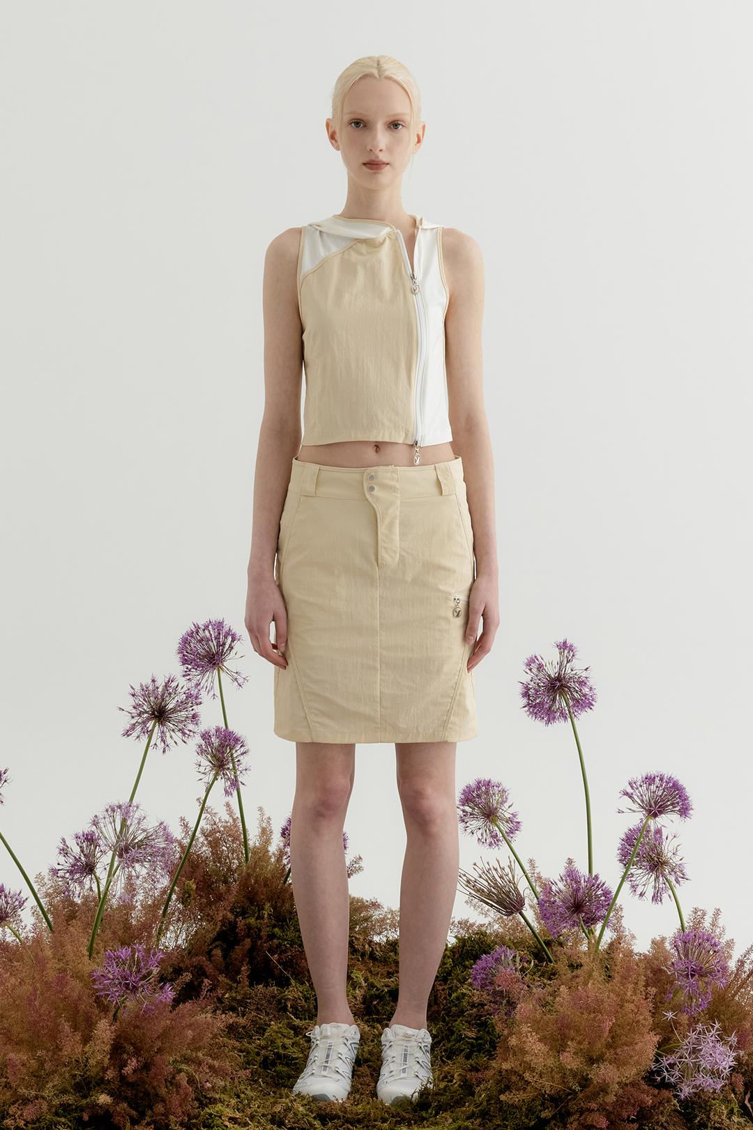 COLOR BLOCK NYLON MIDI SKIRT - LIGHT YELLOW