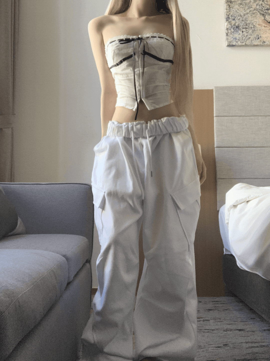 Sakani Wide Cargo Pants (white)