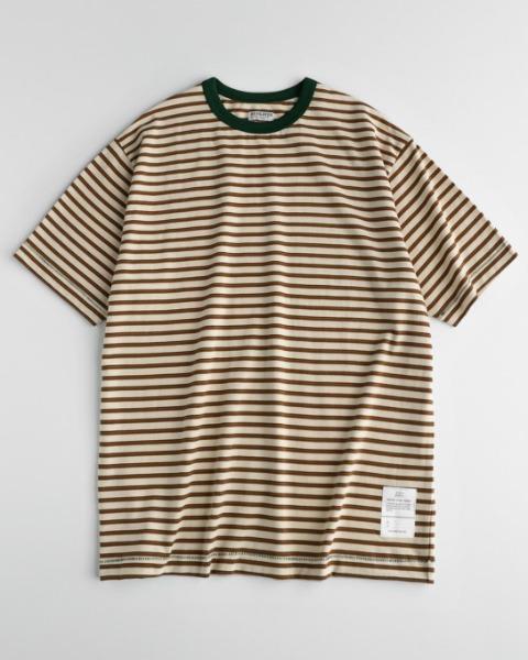 [BEHEAVYER] CREWNECK STRIPE T-SHIRTS (OATMEAL/GREEN)