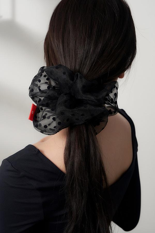 dot organdy hair scrunchie - black