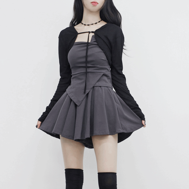 페시 스트링 볼레로 + 셔링 나시 + 숏팬츠 Set