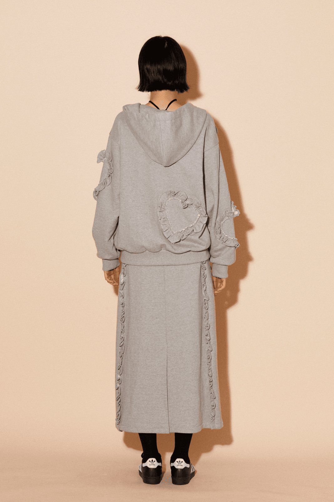 코튼) ruffle maxi skirt-gray