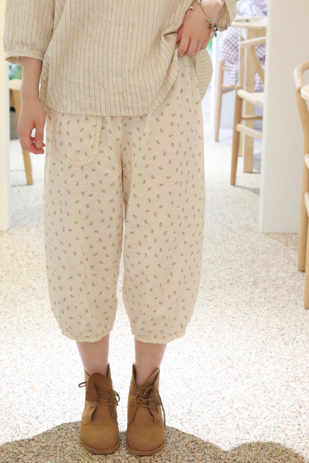 숲속의옷장 레브플라워면바지 빈티지 모리걸 모리룩