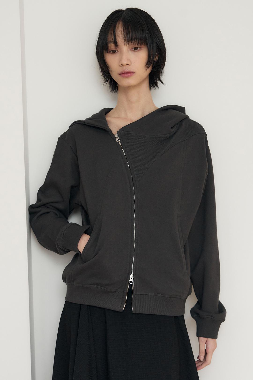 [10/29 (수) 예약 발송] UNBALANCE LINE COTTON HOODIE ZIP-UP / CHARCOAL