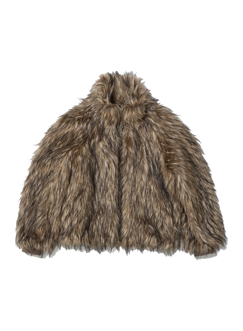 [WOMEN] HIGH NECK FUR ZIP-UP JACKET_MIX BROWN