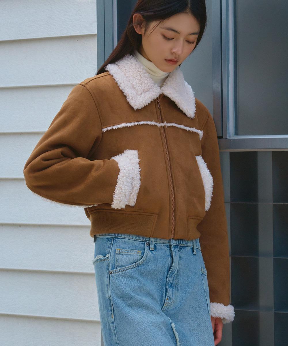 에코 퍼 숏 무스탕 브라운