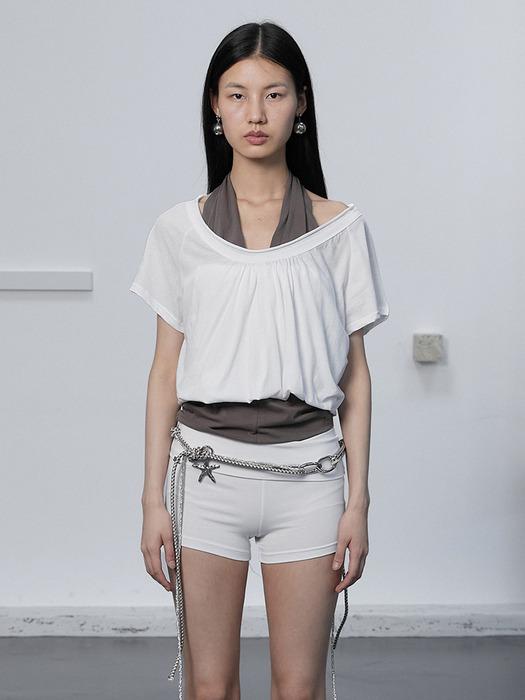 ROUND DRAWSTRING HEM TOP / WHITE