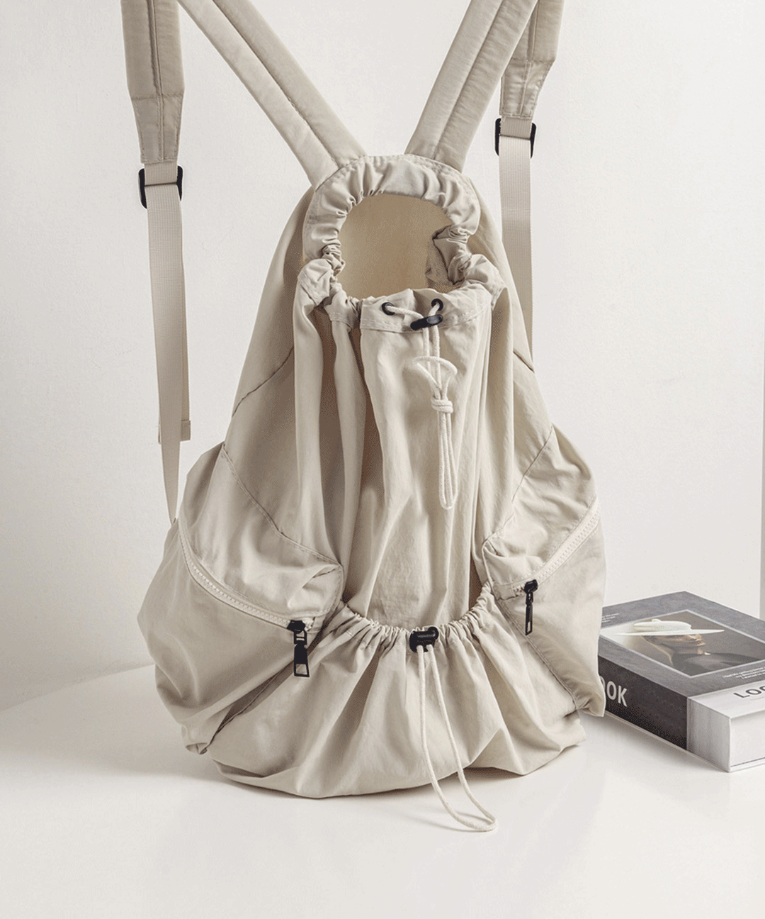 스트링 포켓 나일론 백팩 EBA803