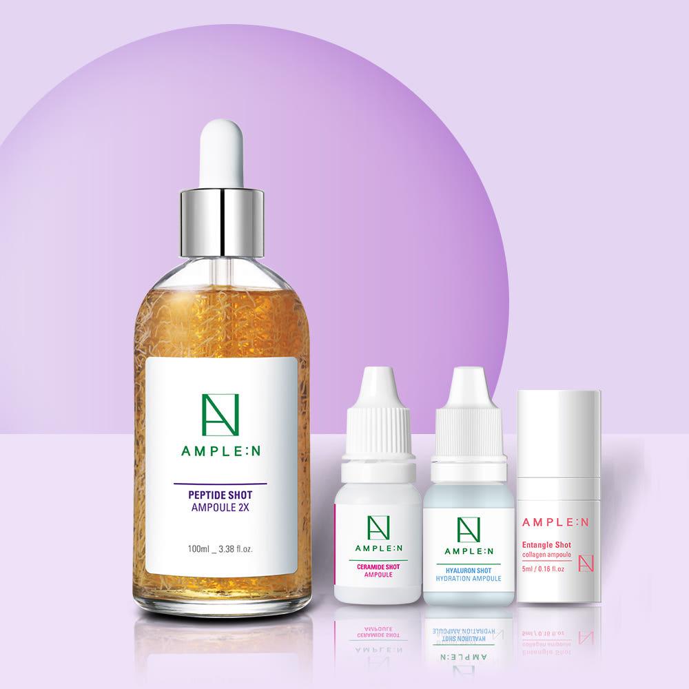 [미니 3종 증정] 앰플엔 펩타이드샷 2X 모공탄력 앰플 대용량 100ml 탄력 2배 모공 앰플 [+증정: 미니 앰플 10mlX3종(세라,인탱글,히알수분)]