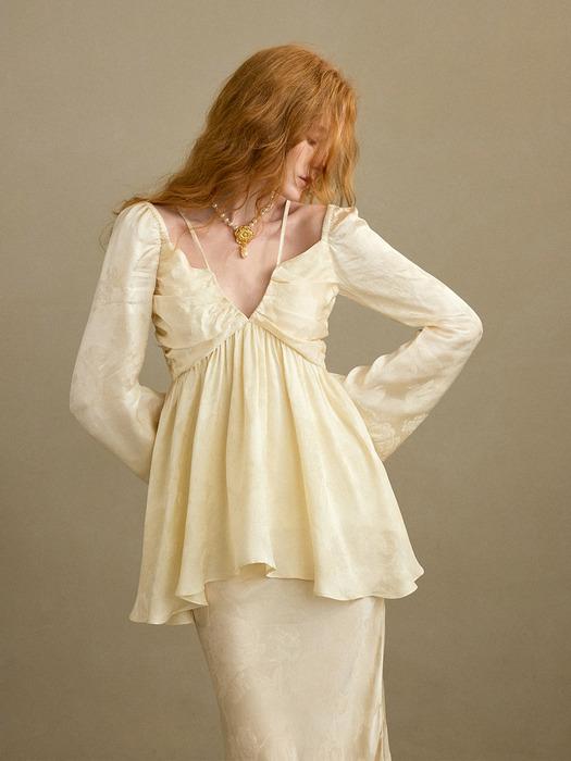 오팔린 자카드 플레어 블라우스