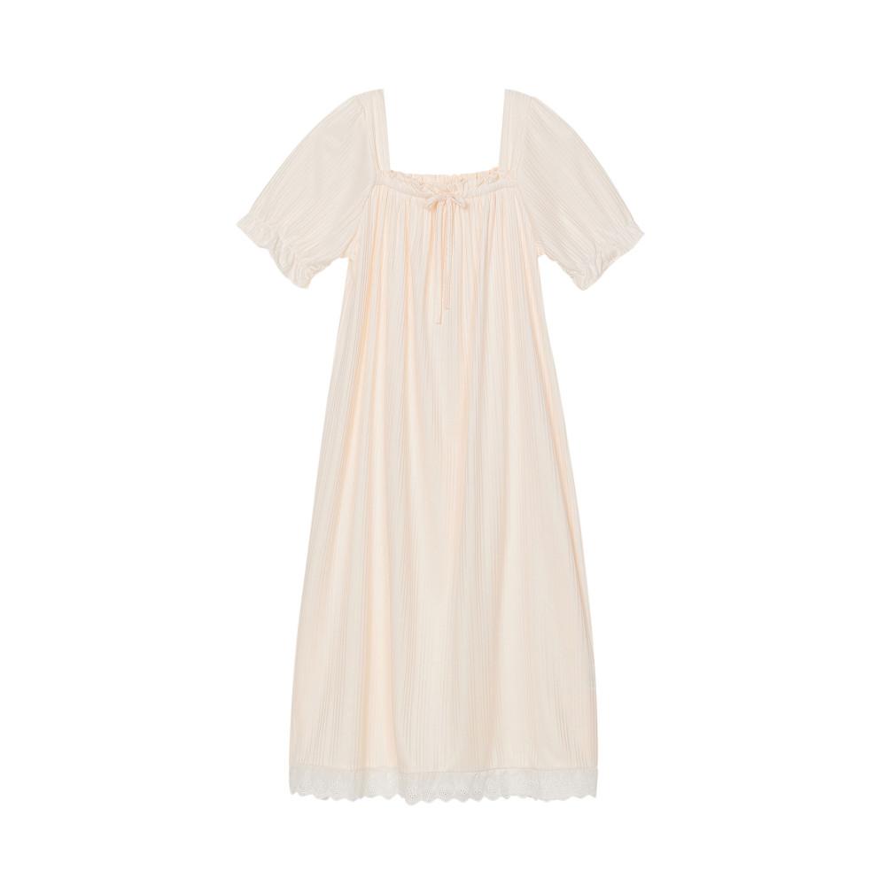 도민 슬립 원피스 빅사이즈 파자마 신혼부부 여성 레이스 잠옷 홈웨어 선물 [아이보리] : 도민