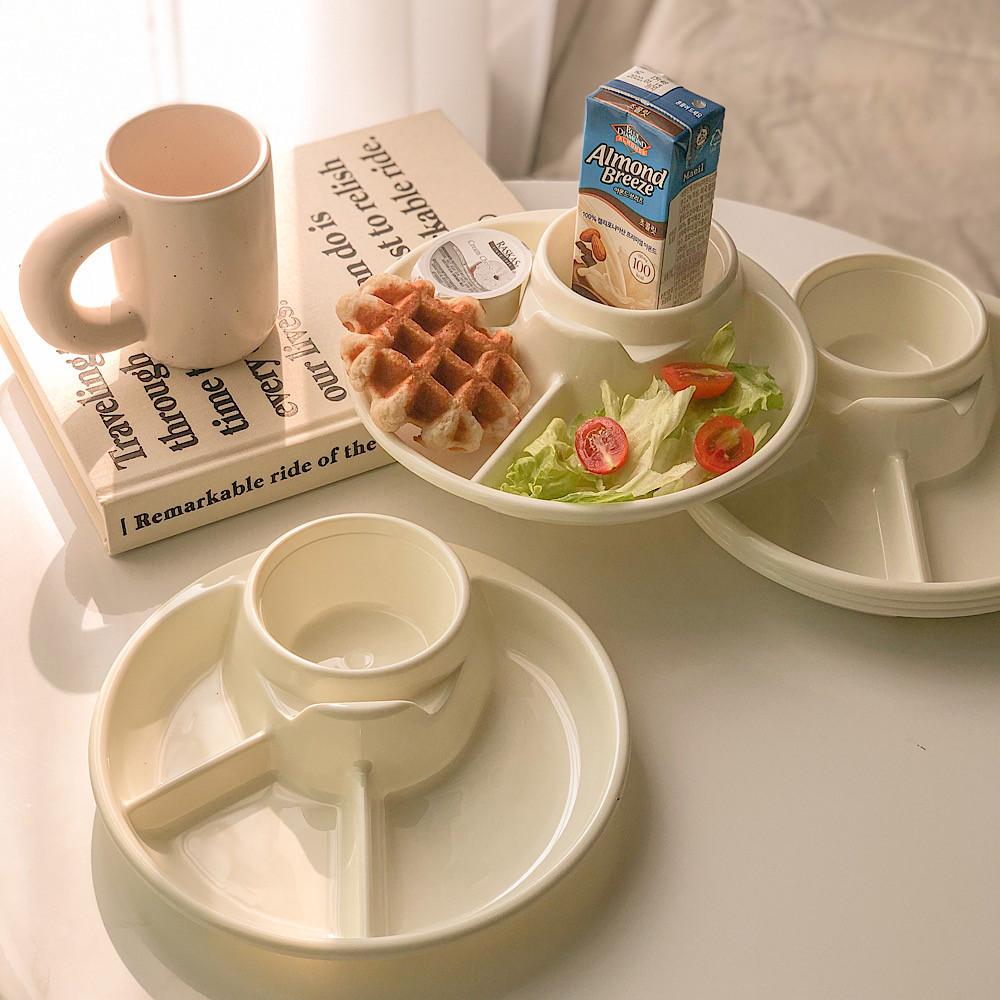 크림 푸드 혼술 트레이 성인 다이어트 플라스틱 PP 식판 접시 원형 사각 2types