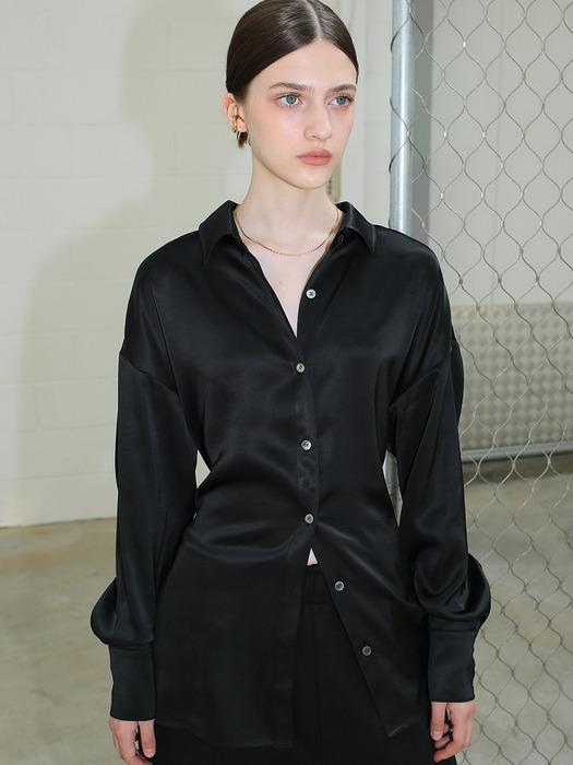 Lace-up satin blouse_Black