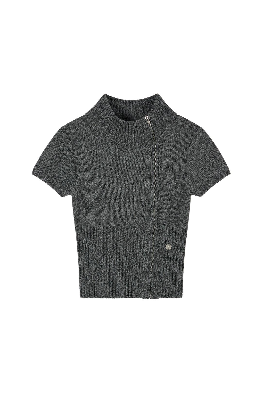 DEINET UNBALANCE KNIT ZIP UP IN BLACK