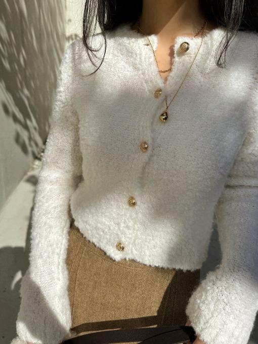 부클 시어링 가디건