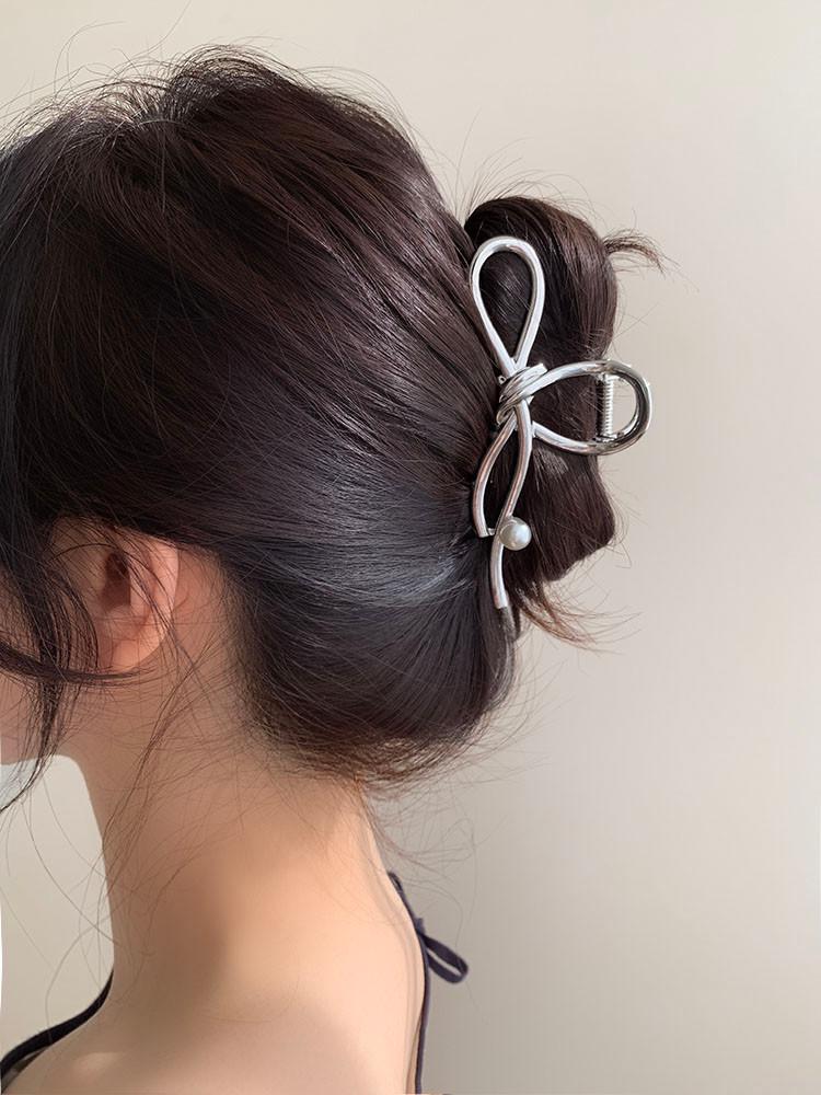 셀프러브 펄 리본 끌로 - 메탈 여름 금속 꼬임 숱많은 빅 여성 진주헤어핀 집게핀