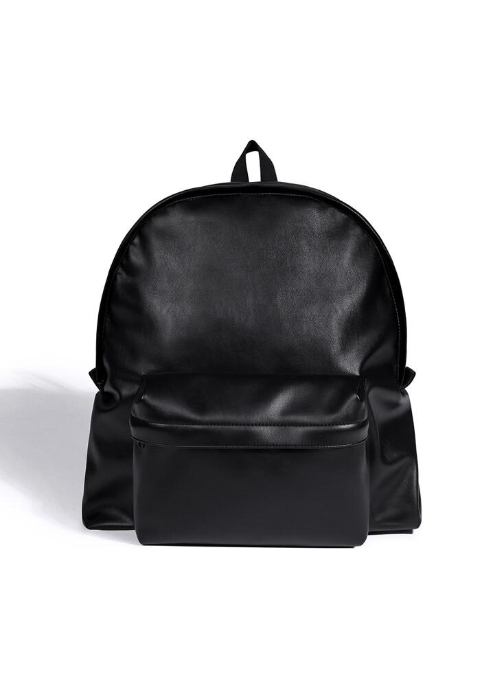 BIG POCKET LEATHER BACKPACK (BLACK)