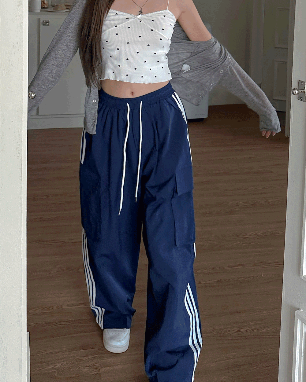 [흠뻑쇼💙]플리 트랙 나일론 밴딩 와이드 팬츠