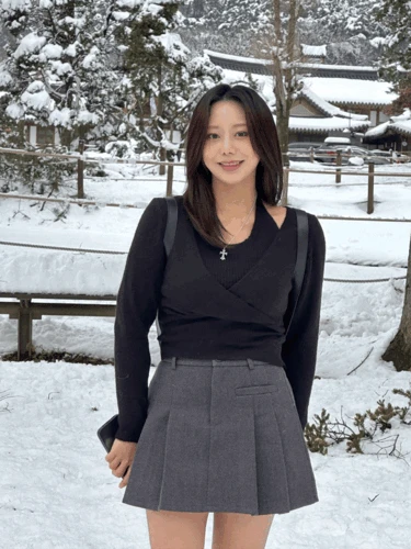 1614 홀터넥 몸매보정 레이어드 랩 니트[2color/44-66]