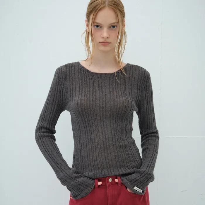 MOHAIR RIB KNIT TOP_CHARCOAL