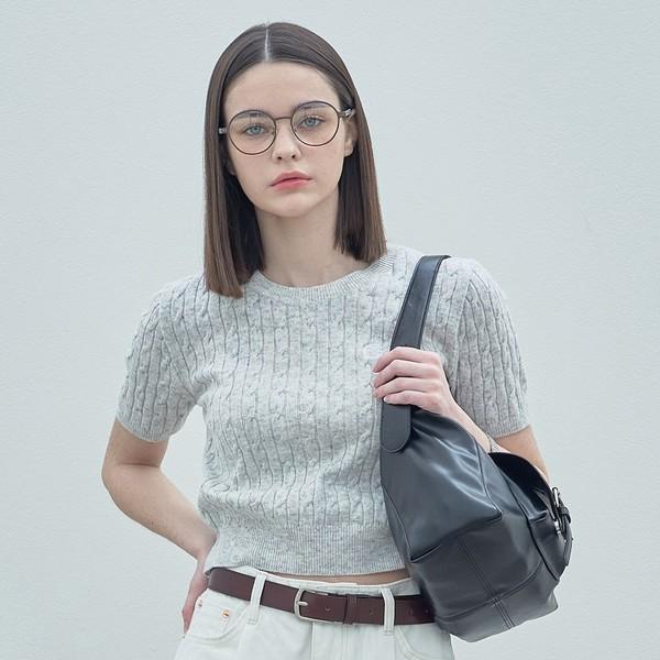 Cable Half Knit Ts_White Melange