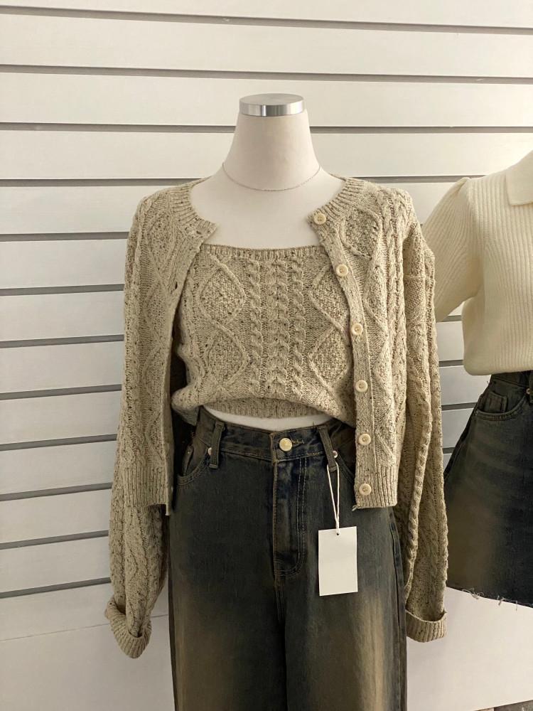 (세트) 울20 꽈 보카시 니트 뷔스티에 가디건