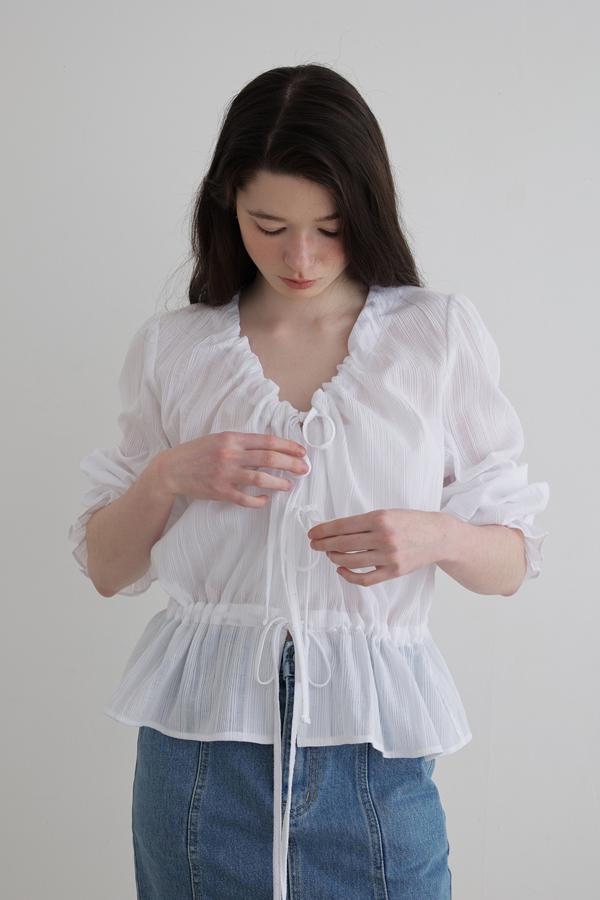 [29차_예약배송] THREE RIBBON BLOUSE(WT)