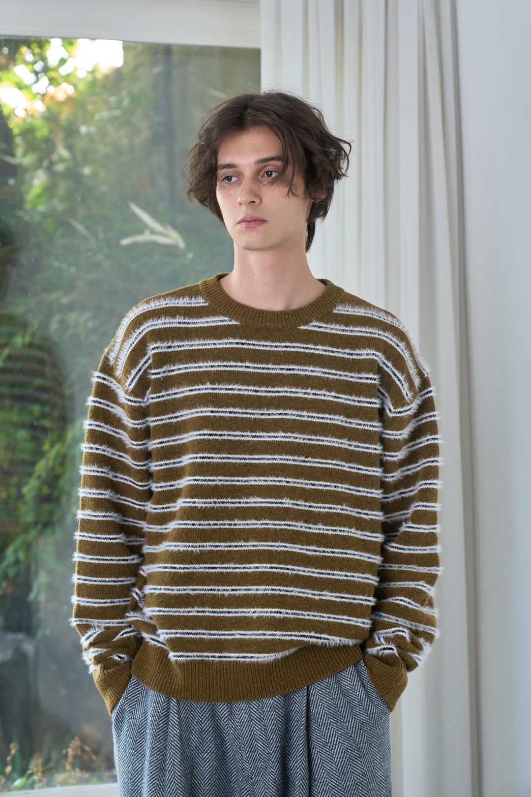 [Restock] Hairy Stripe Knit Sweater - Khaki Brown