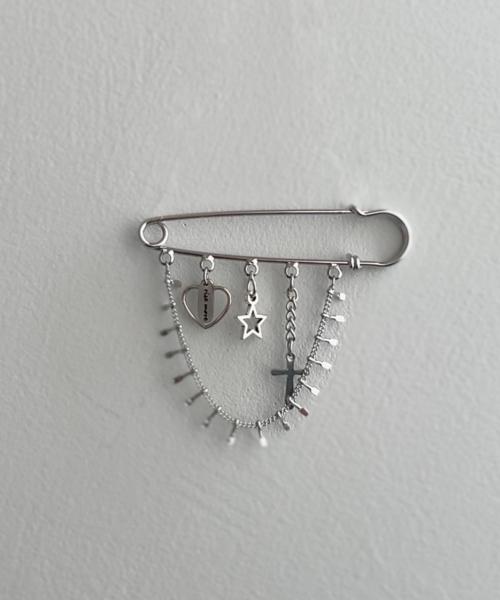 뉴 레트로 체인 바 핀 브로치