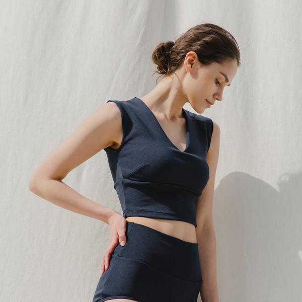 Ribbed V-neck swim set_navy