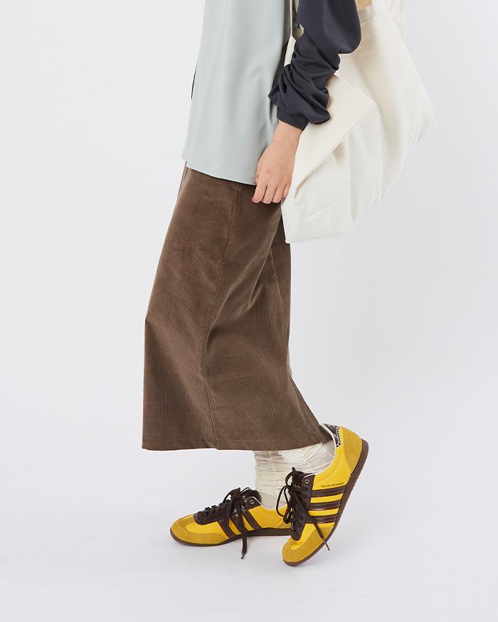 코듀로이 슬릿 밴딩 롱 스커트
